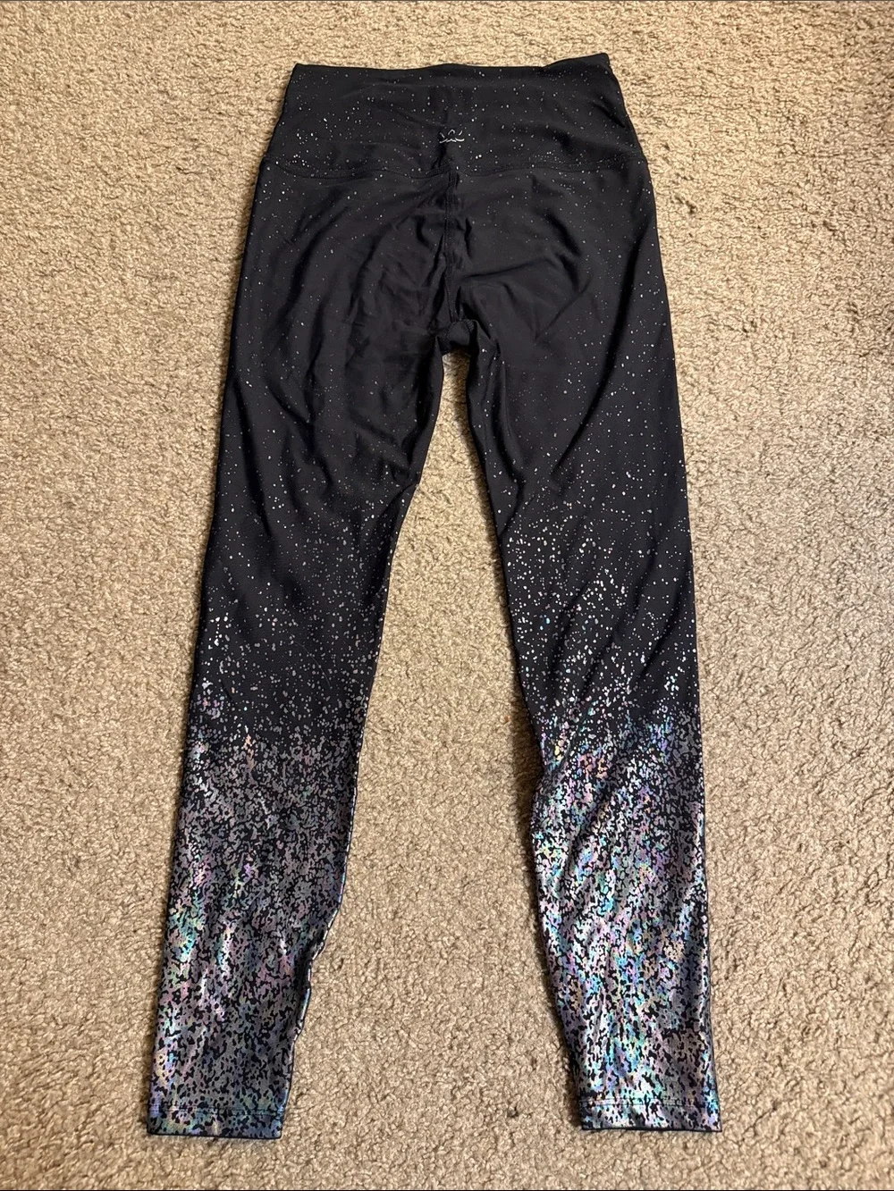 Beyond Yoga Black High-Waist Leggings and Bra Set with Iridescent Sequin Ombre